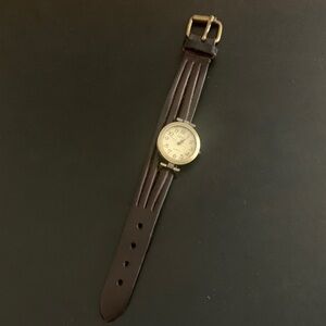 🔋included - Brown Leather Strap Watch with Gold Face